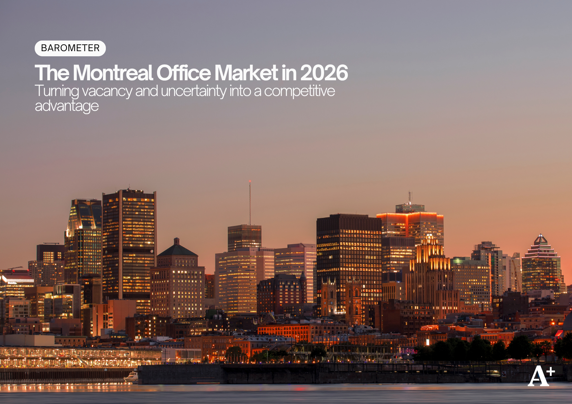 Vue panoramique du centre-ville de Montréal pour étude du marché immobilier en 2026.